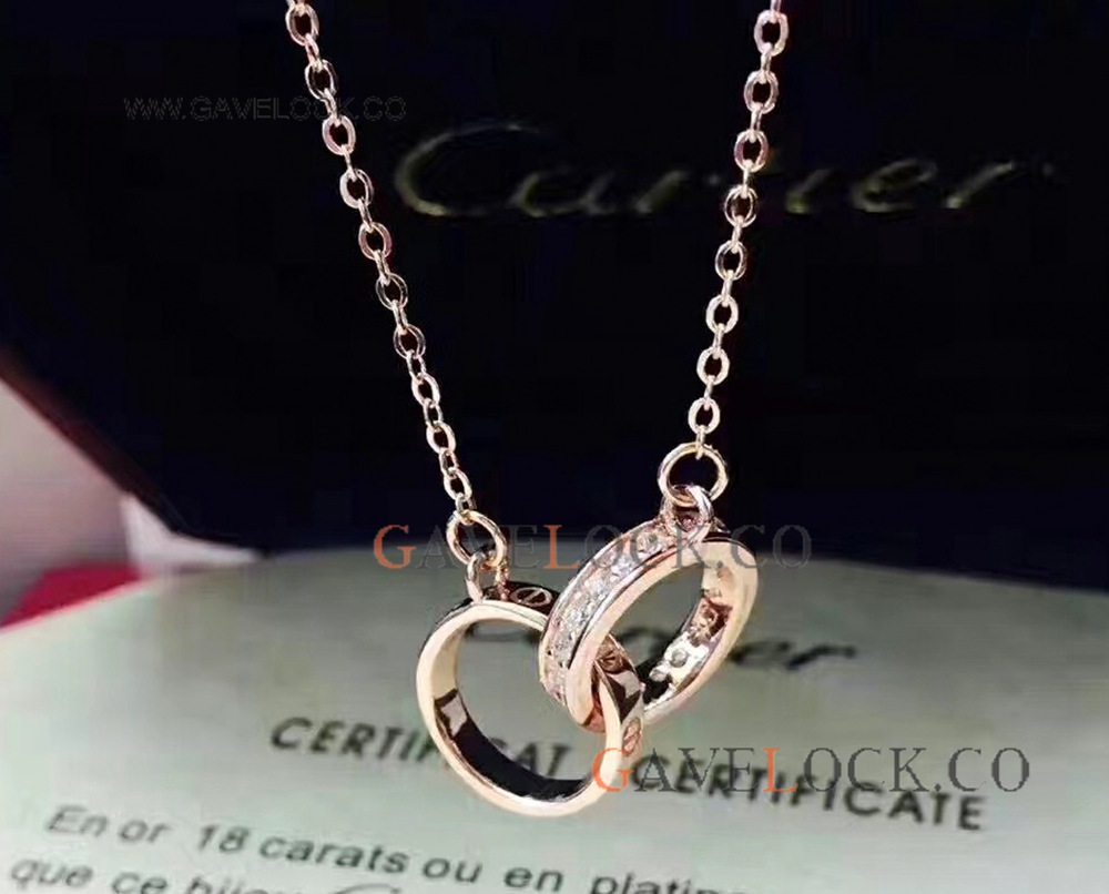 AAA Grade Cartier Rose Gold Double Necklace Diamond-Paved 925